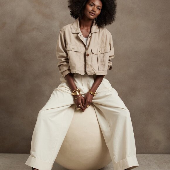 Banana Republic Utility Cropped Jacket - Black - Size Small Petitie - Picture 10 of 10